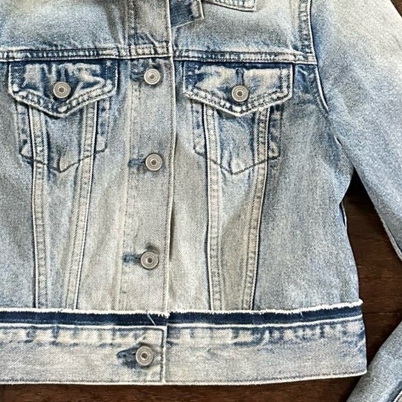 ALLSAINTS Hay Distressed Denim Jacket Blue Small EUC - Picture 9 of 15